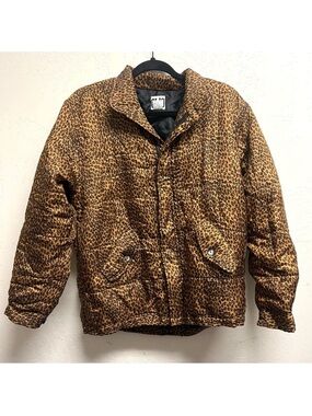 Vintage 90’s Clio Silk Cheetah Leopard Print Puffer Coat Quilted Size S